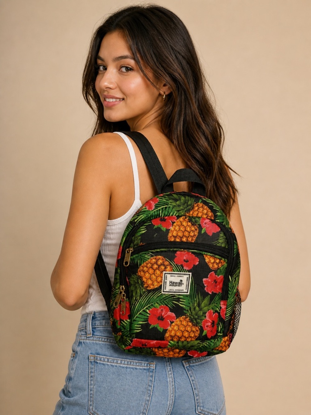 Hawaii Spirit Tropical Mini Backpack Pineapple Hibiscus